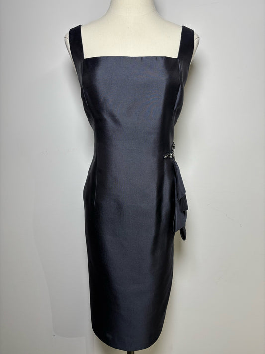 Women Size 14 Rickie Freeman for Teri Jon Navy Solid Silk Dress