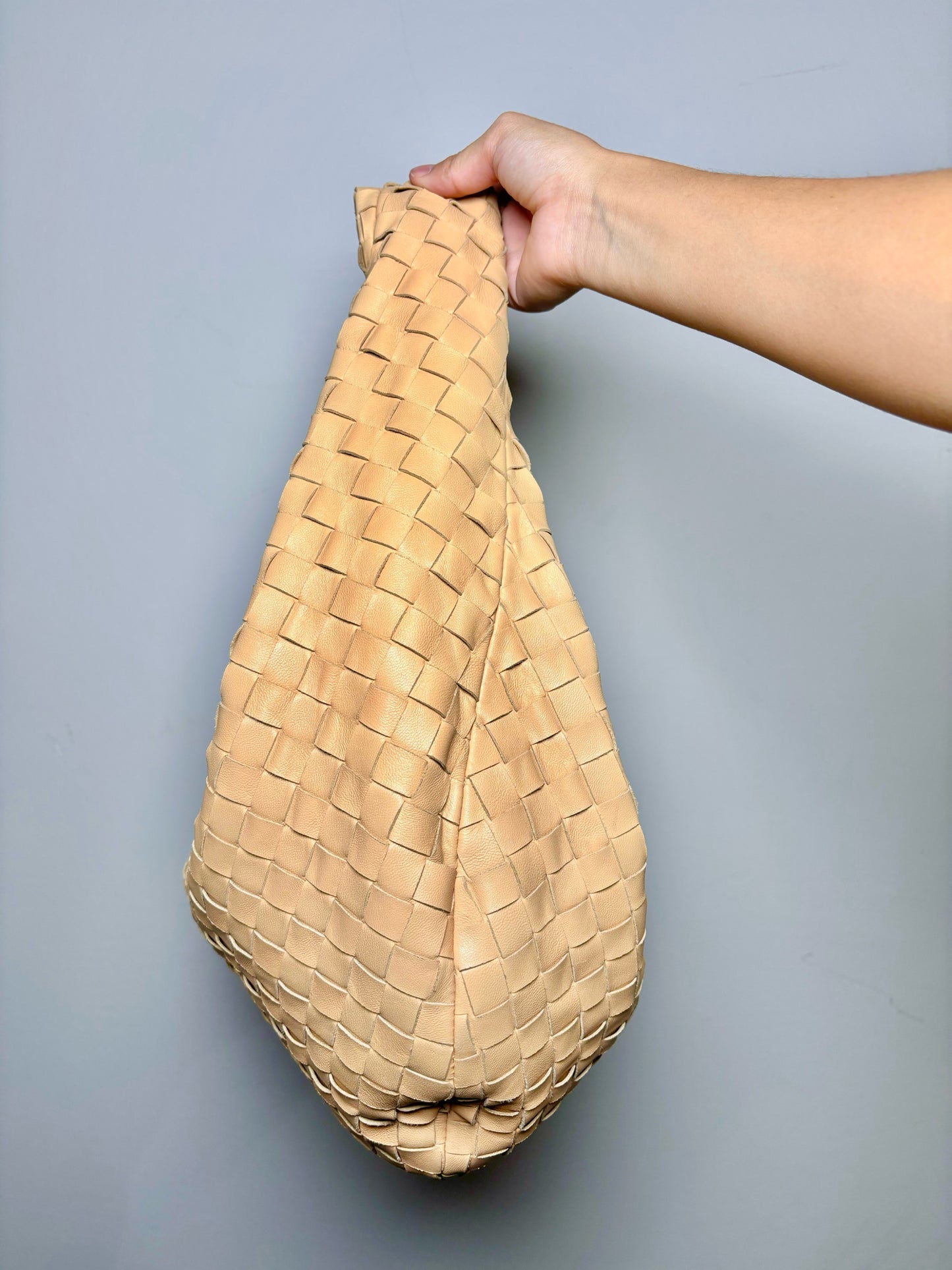 Oatmeal Bottega Veneta Woven Leather Jodie Purse