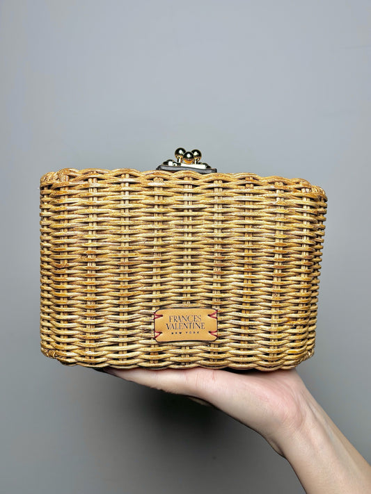 Frances Valentine Solid Rattan Tan Clutch Wicker Purse