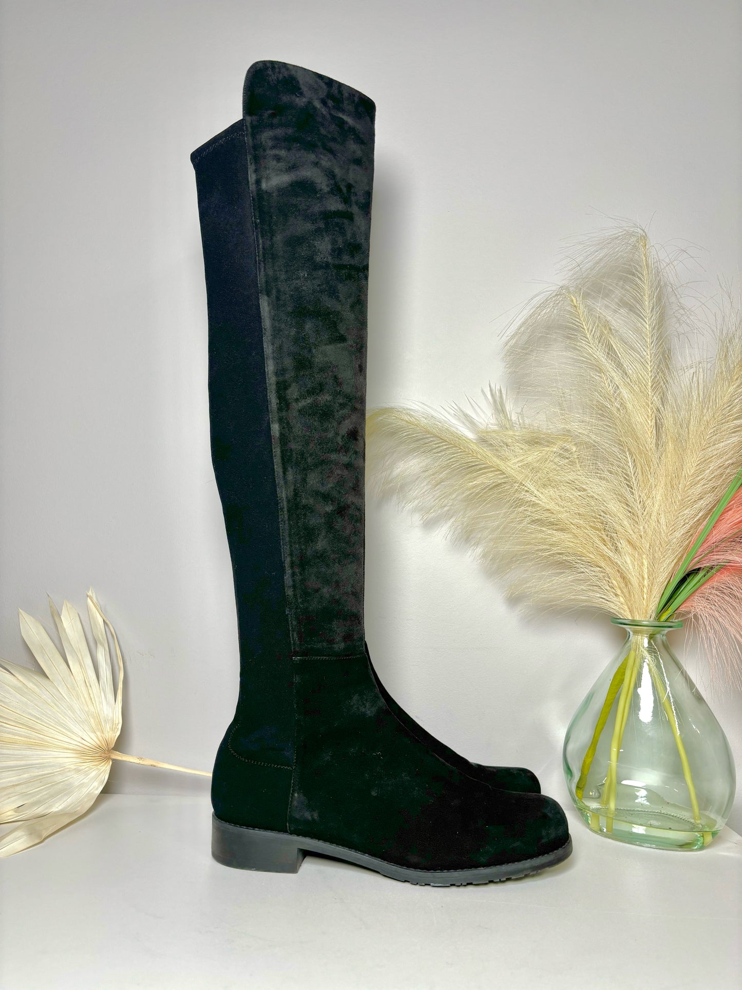 W Shoe Size 9.5 Stuart Weitzman Black Leather Suede Over the Knee Boots