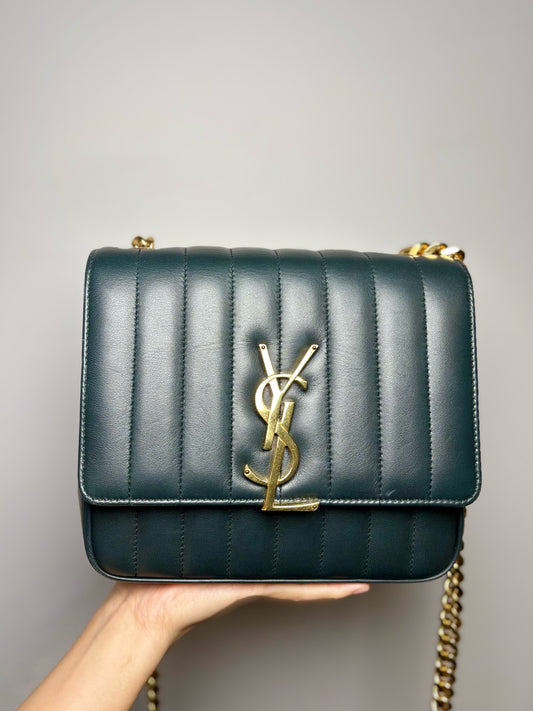 Yves Saint Laurent Solid Leather Forest Green Purse