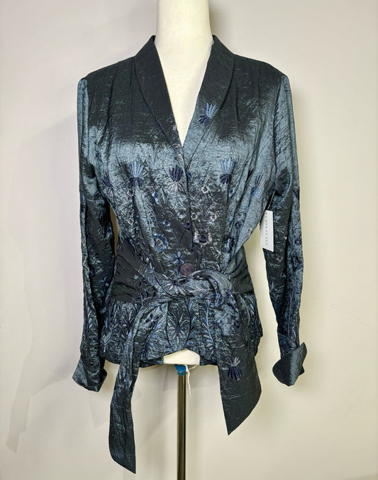 Women Size L Anni Kuan Blue Embroidered Polyester Jacket