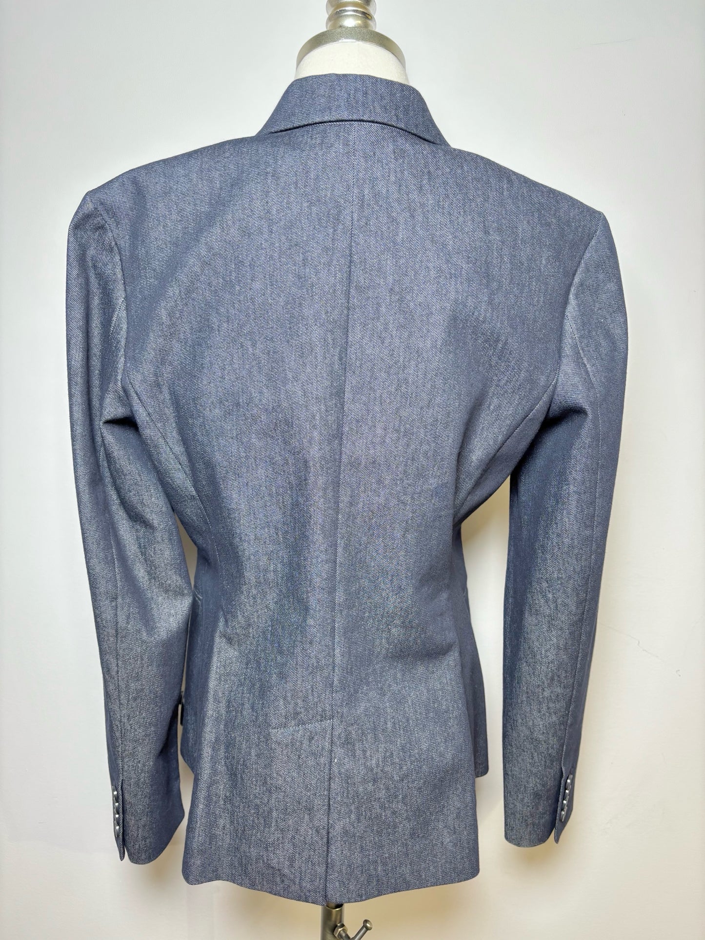 Women Size 10 Theory Indigo Blue Solid Cotton DB Blazer