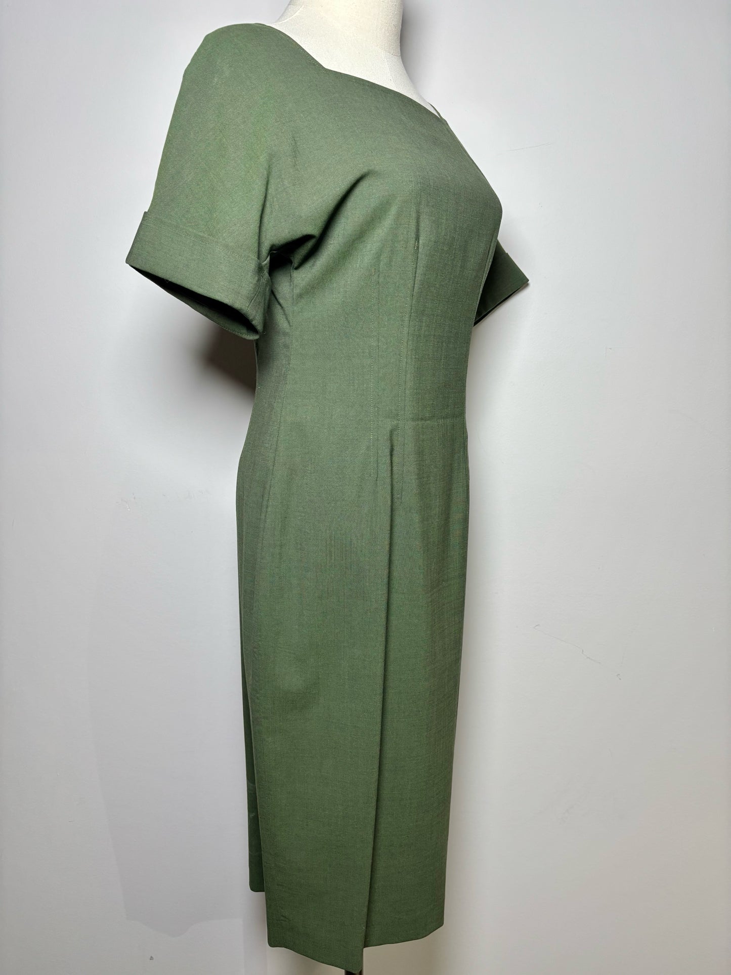 Women Size S Brooks Brothers Moss Green Solid Wool Back Zip Dress