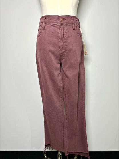 Women Size L Mother Wine Solid Denim Frayed Hem Crop Jeans