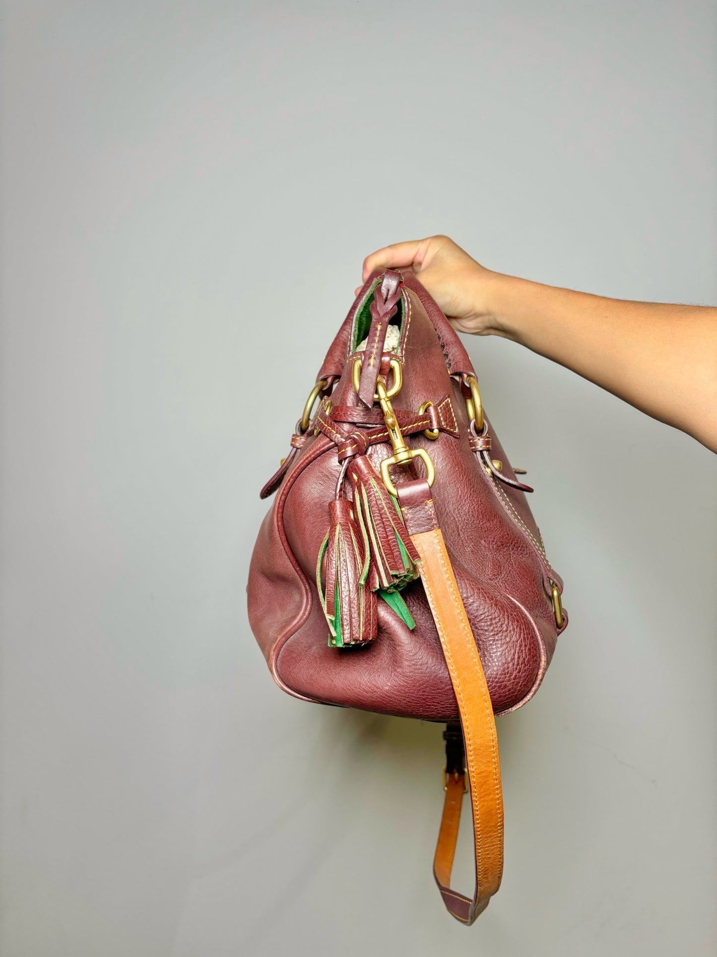 Burgundy Dooney & Bourke Cowhide Solid Leather Tote Bag