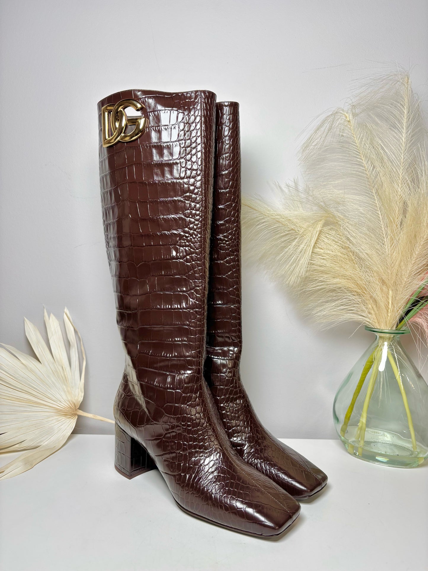 Dolce & Gabbana Leather Tall Shaft Croc Embossed Sz 9.5 NWT Boots