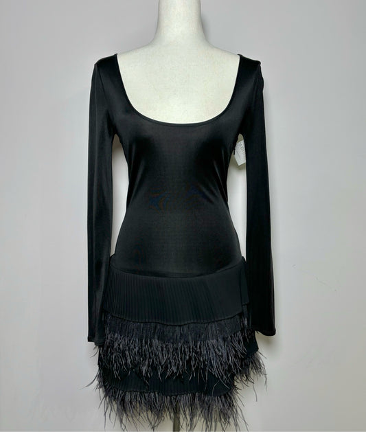 Women Size S No Label Black Solid Cocktail Feathers Dress