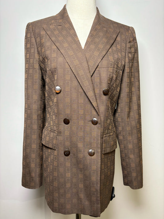 Women Size 36 Escada Brown Squares Women's Outerwear Wool Blazer