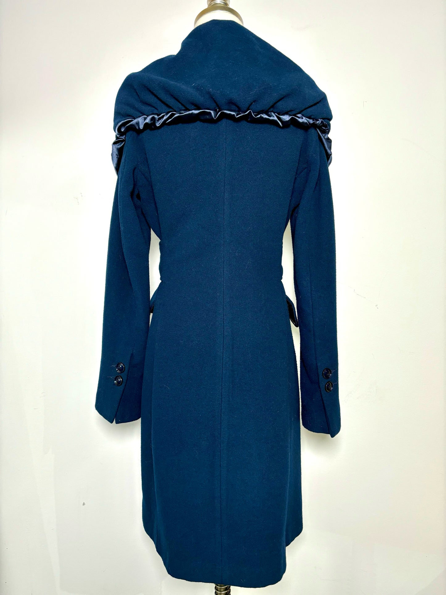 Women Size XS Anna Biagini Blue Solid Wool Coat