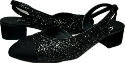 Chanel Glitter Grograin and Embroidered Heels 37.5