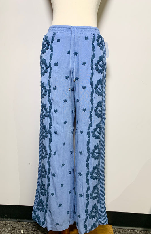 Women Size S Hale Bob Blue Embroidered Wide Leg Pants