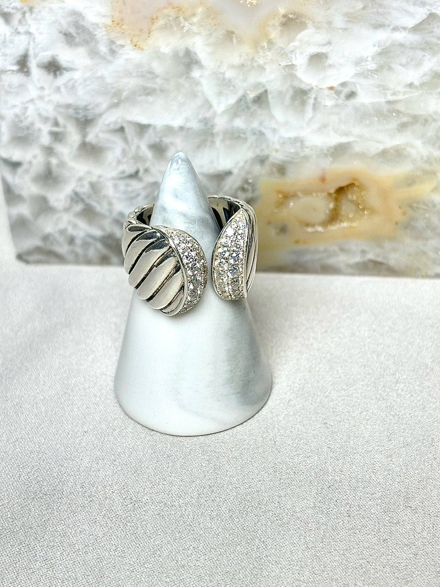 David Yurman Diamond Sculpted Cable Sterling Silver 6 Ring