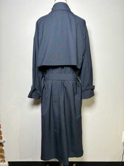 Women Size L Theory Blue Solid Wool Trench Coat