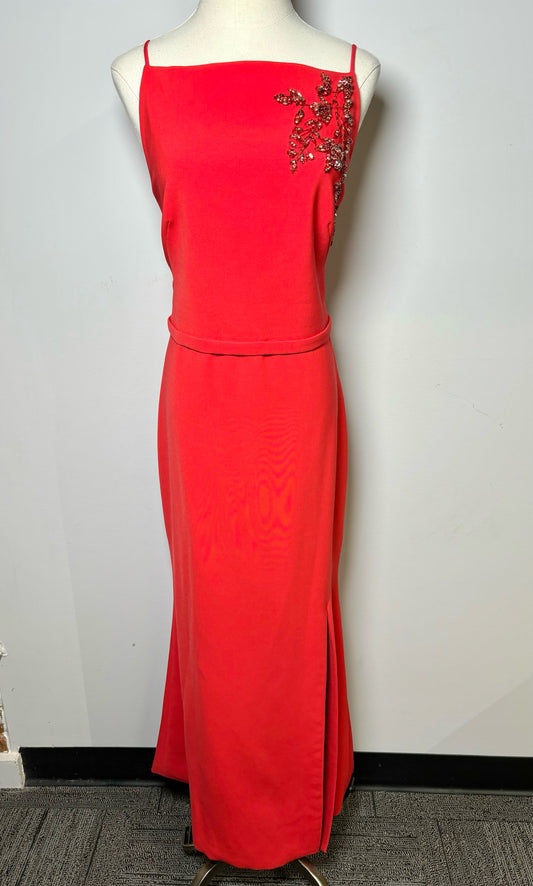 Women Size 10 Theia Red Solid Floor Length Dress