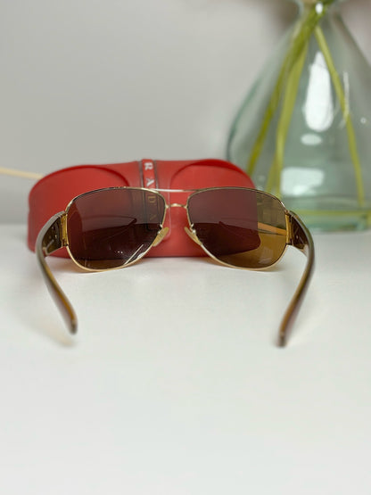 Brown, Gold Tortoise Shell Prada Wraparound Sunglasses