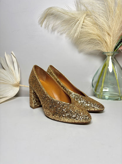 Sezane Gold Glitter Alice Heels