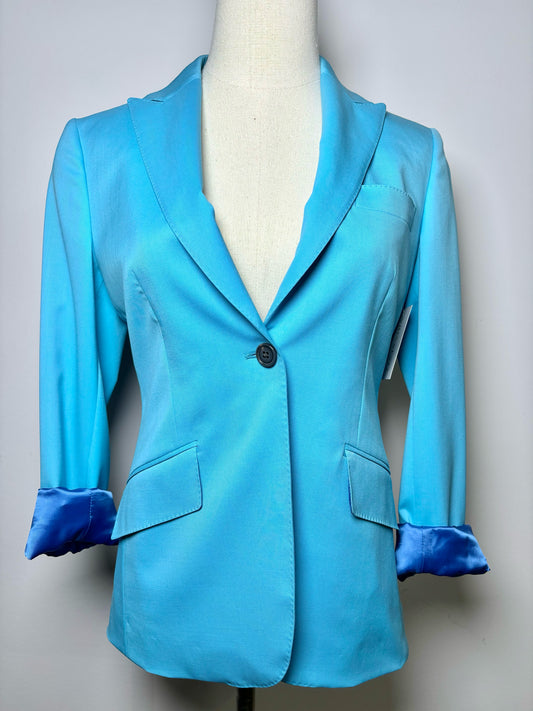 Women Size XS Belvest Blue Solid Wool Blazer