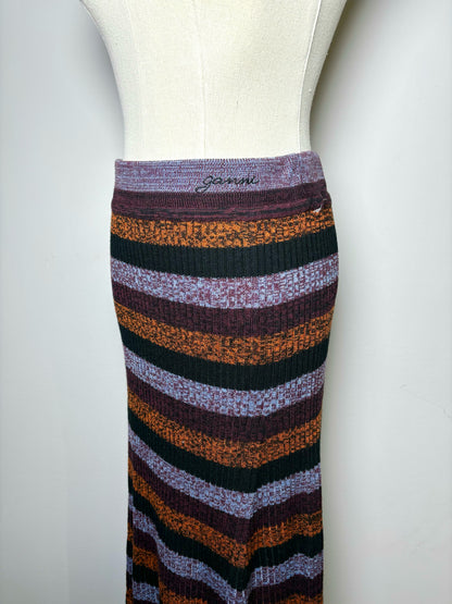 Women Size M Ganni Multi-Color Stripe Wool Ribbed Maxi Skirt