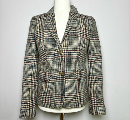 Women Size 2 J. Crew Multi-Color Houndstooth Wool Schoolboy Blazer