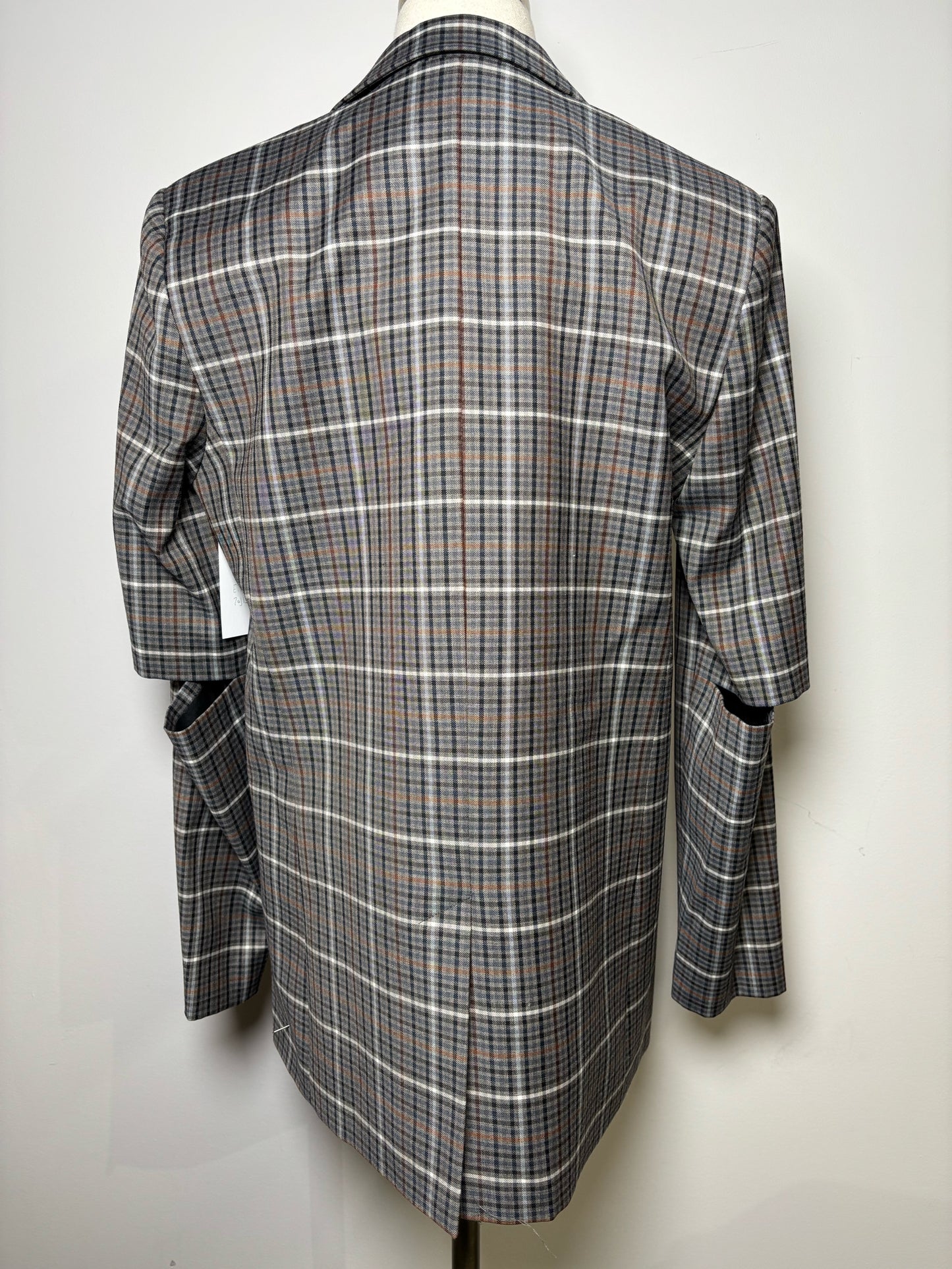 Women Size M Tibi Heather Gray Plaid Elbow Cutouts Blazer