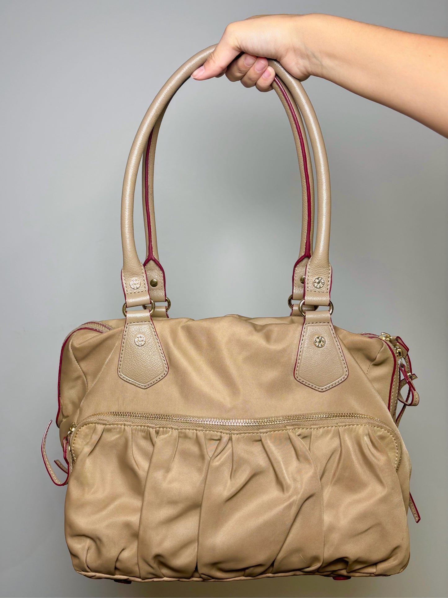 Khaki MZ Wallace Solid Nylon Shoulder Bag