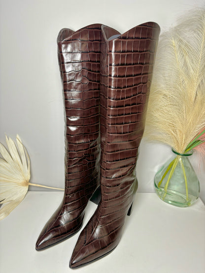 W Shoe Size 10 Schutz Brown Leather Cowhide Tall Boots