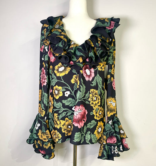 Women Size M Cameo Collective Black Floral Ruffle Top