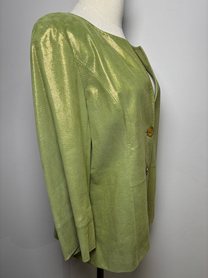 Women Size 12 Lafayette 148 Green Metallic Genuine Leather Leather Jacket