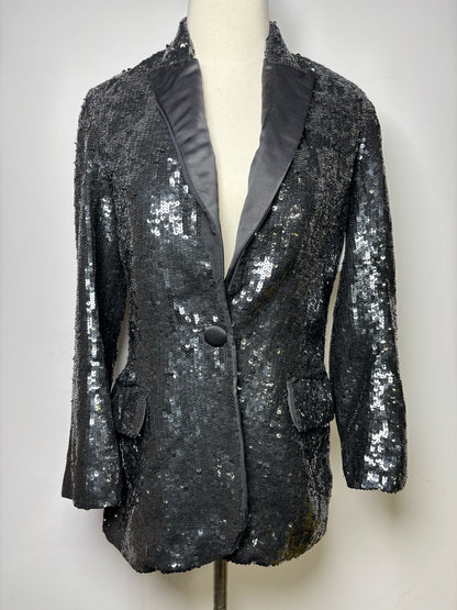 Women Size 2 L'Agence Black Sequins Polyester Blazer