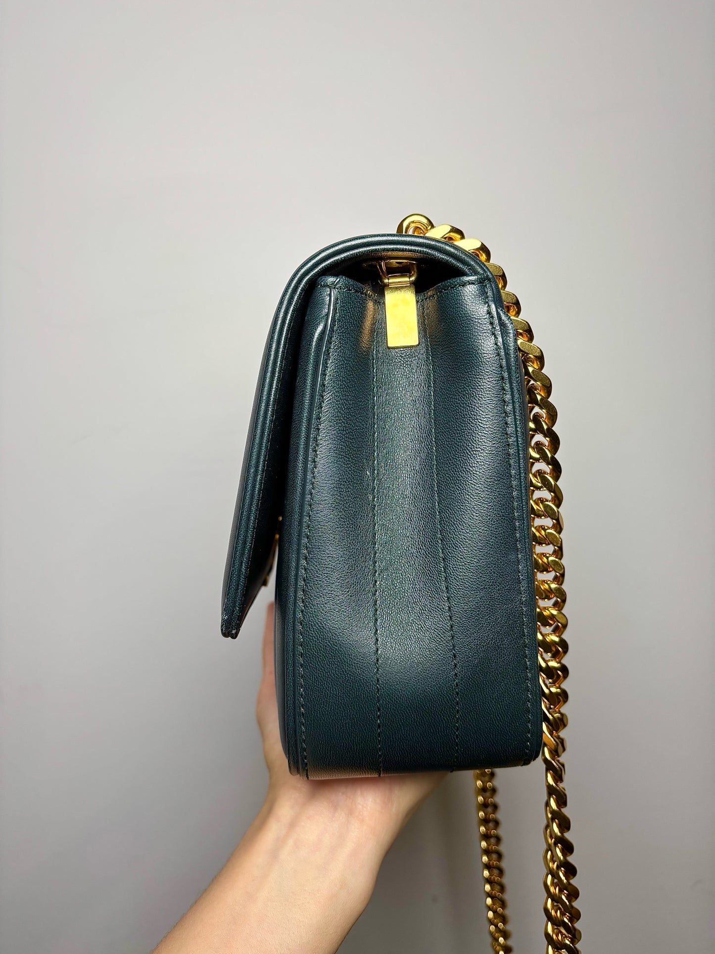 Yves Saint Laurent Solid Leather Forest Green Purse