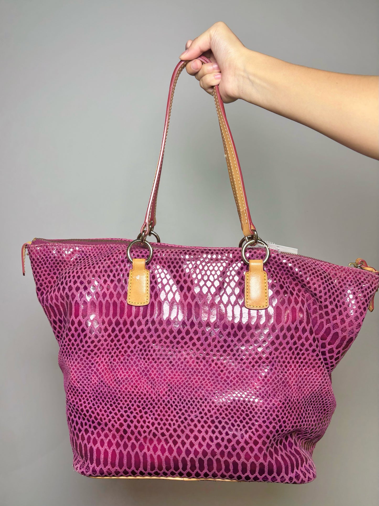 Magenta Dooney & Bourke Suede Print Leather Tote Bag