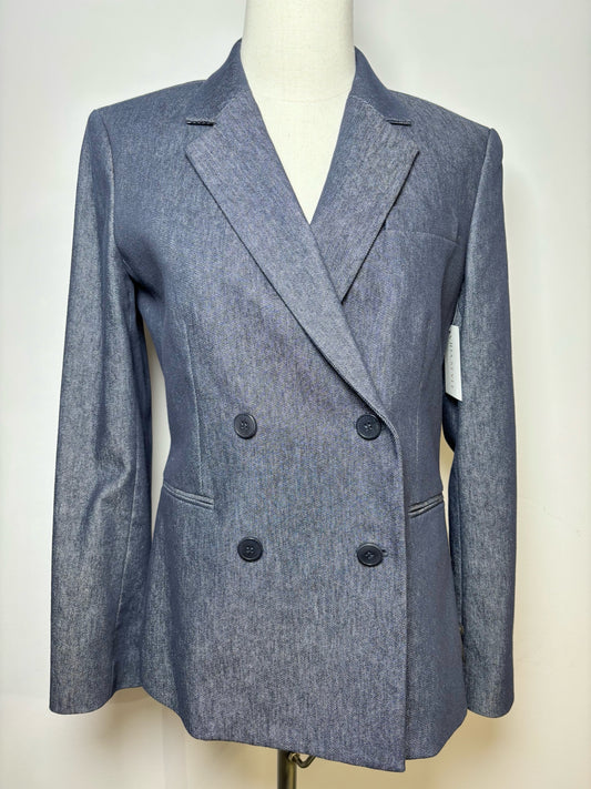 Women Size 10 Theory Indigo Blue Solid Cotton DB Blazer