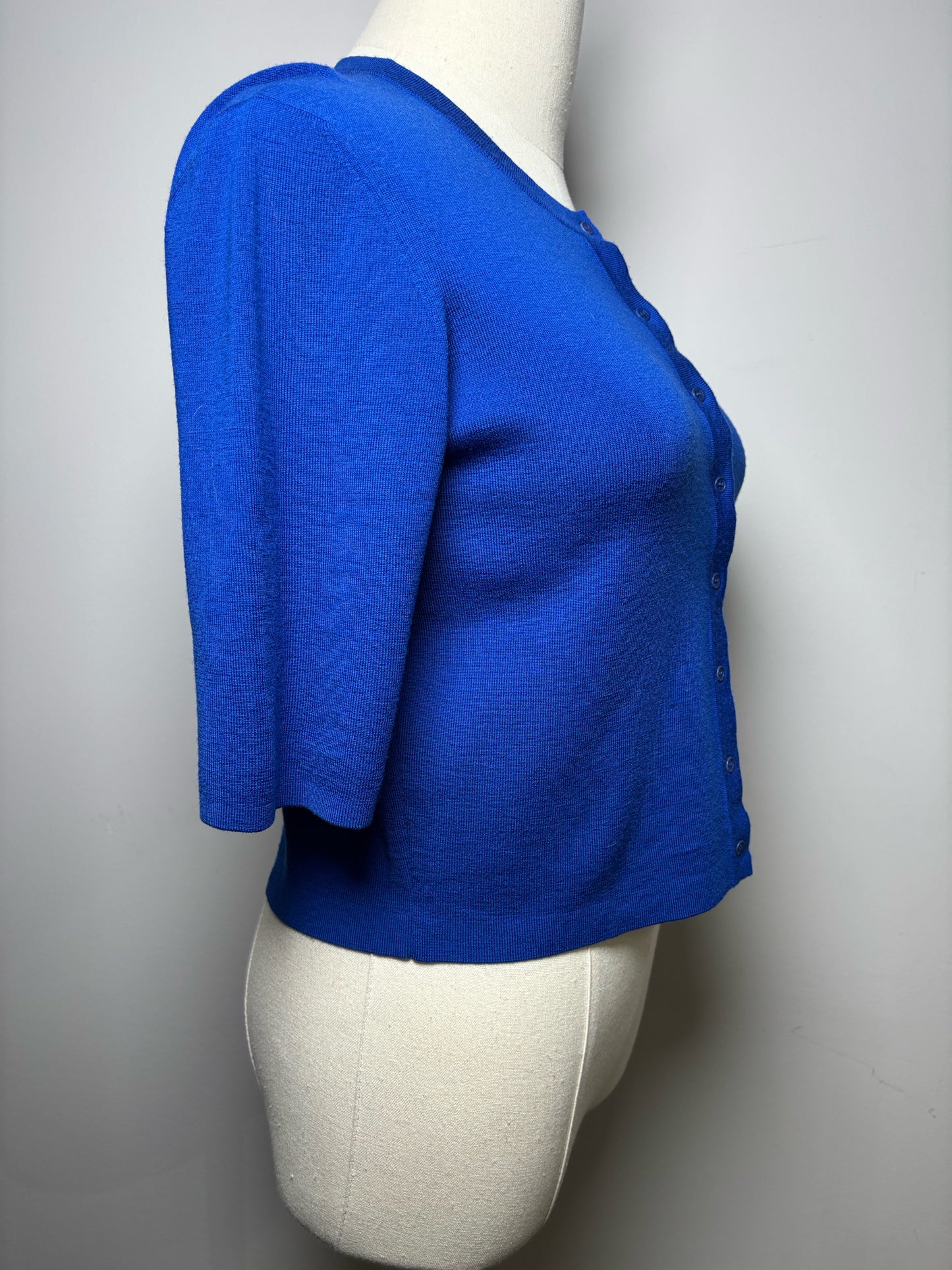 Women Size 8 Akris Punto Blue Solid Wool Cardigan Sweater