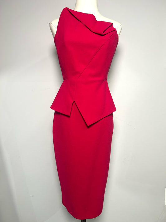 Women Size 4 Roland Mouret Magenta Wool Strapless Dress