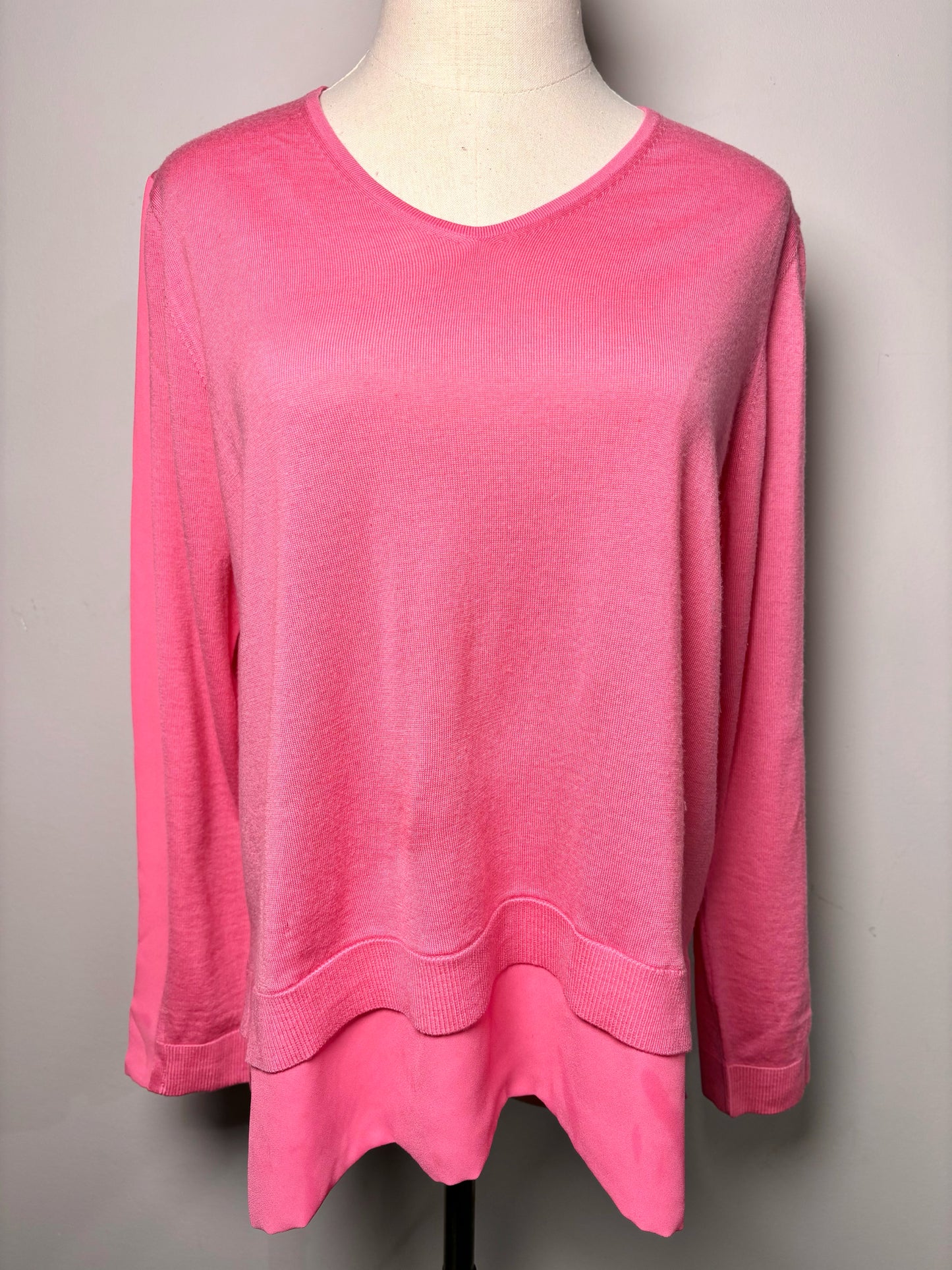 Women Size L Luisa Cerano Pink Solid Merino Wool Sweater