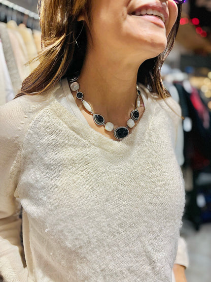 Onyx, Mother of Pearl Sterling Silver Necklace