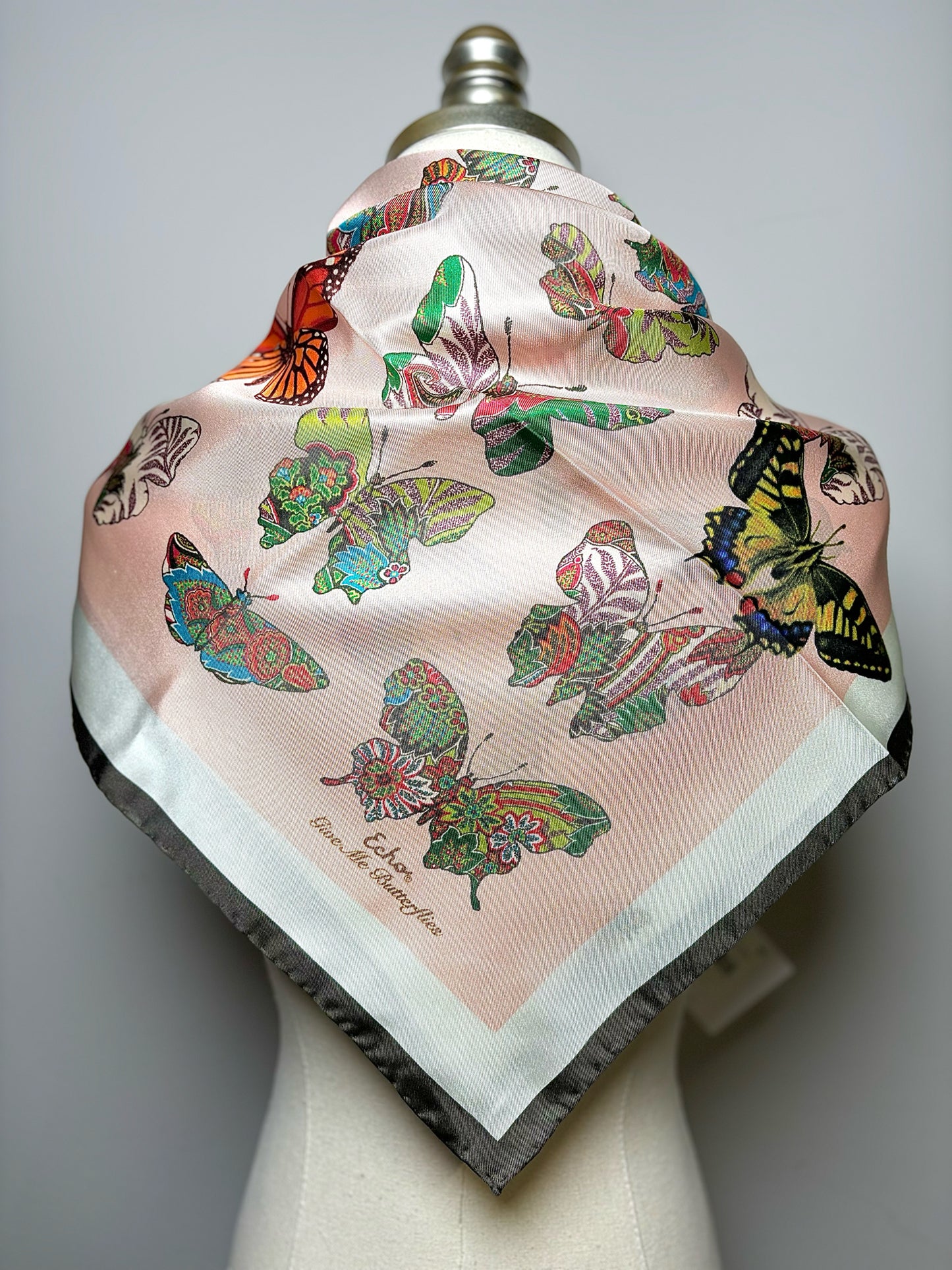 Echo Pink Butterfly Silk Scarf 35 x 35