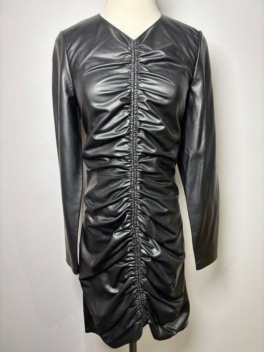 Women Size M Veronica Beard Black Cowhide Bearnadette Leather Dress