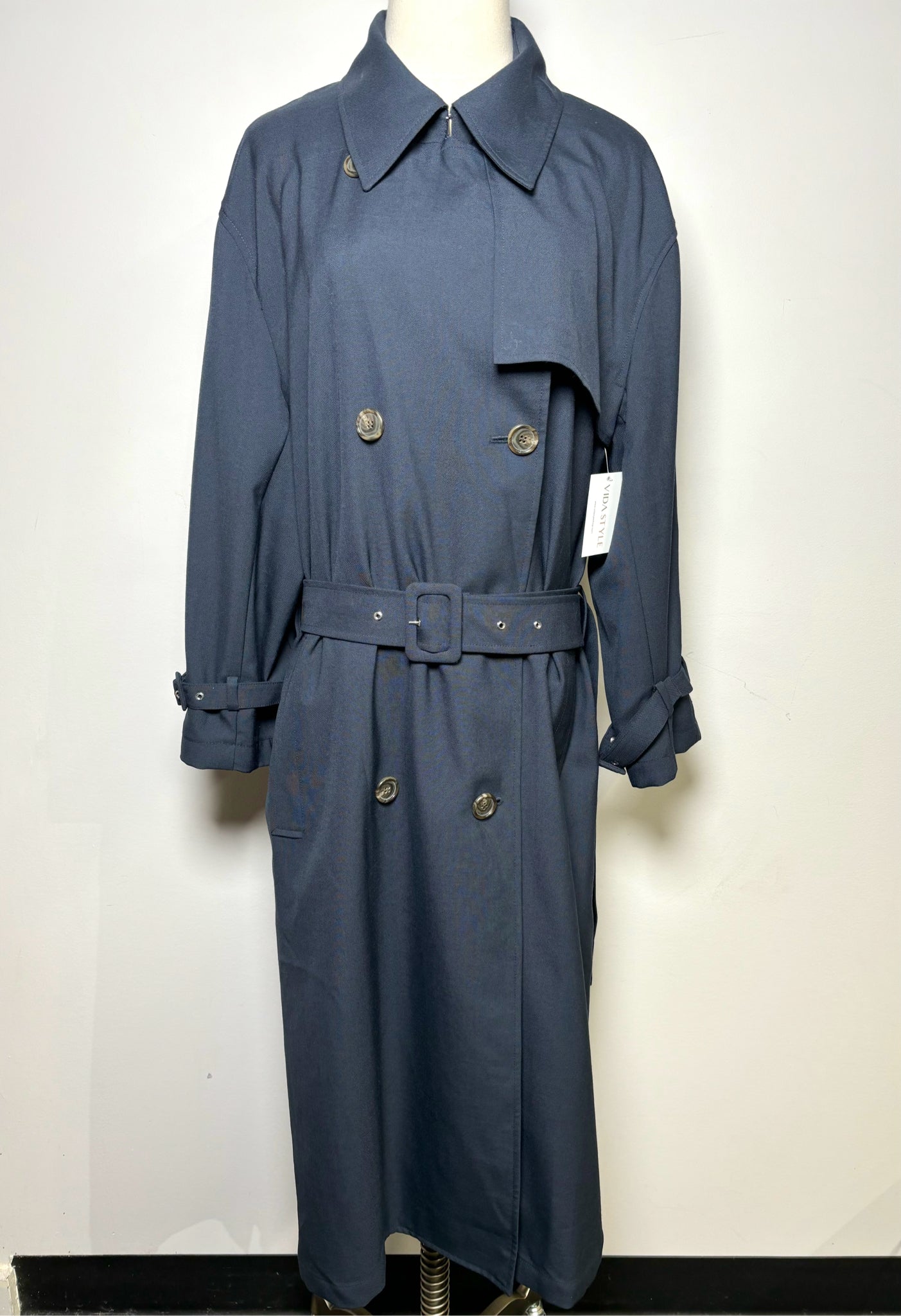 Women Size L Theory Blue Solid Wool Trench Coat