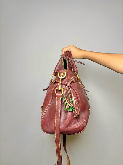 Burgundy Dooney & Bourke Cowhide Solid Leather Tote Bag