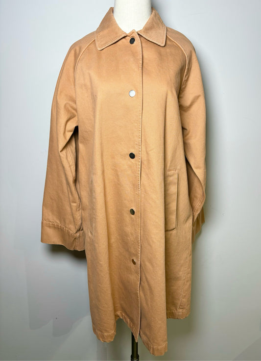 Women Size M Club Monaco Peach Solid Cotton Canvas Snap Buttons Coat