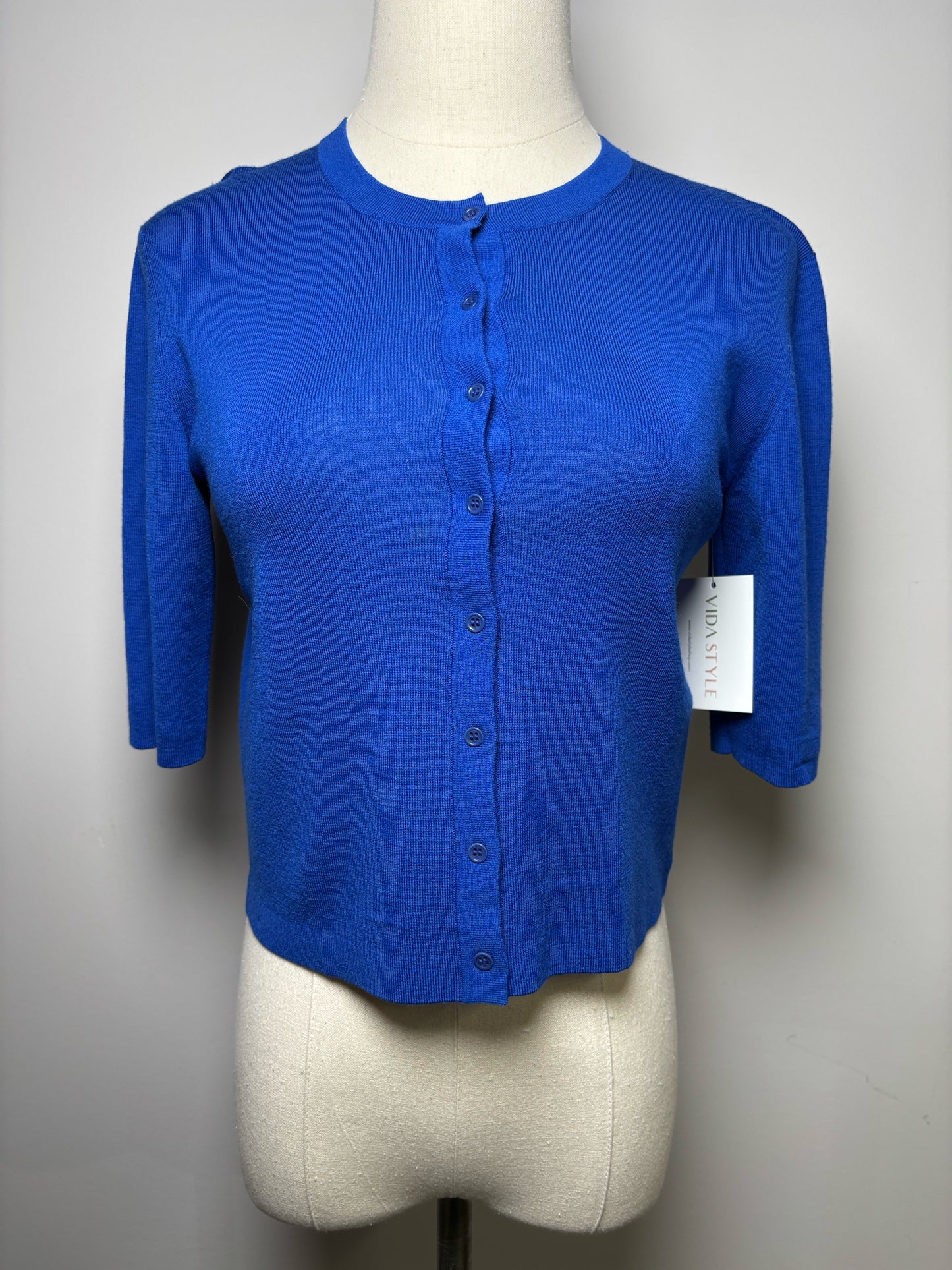 Women Size 8 Akris Punto Blue Solid Wool Cardigan Sweater