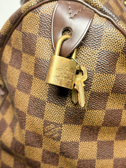 Louis Vuitton Ebene Damier Speedy 30 Purse Engraved Padlock