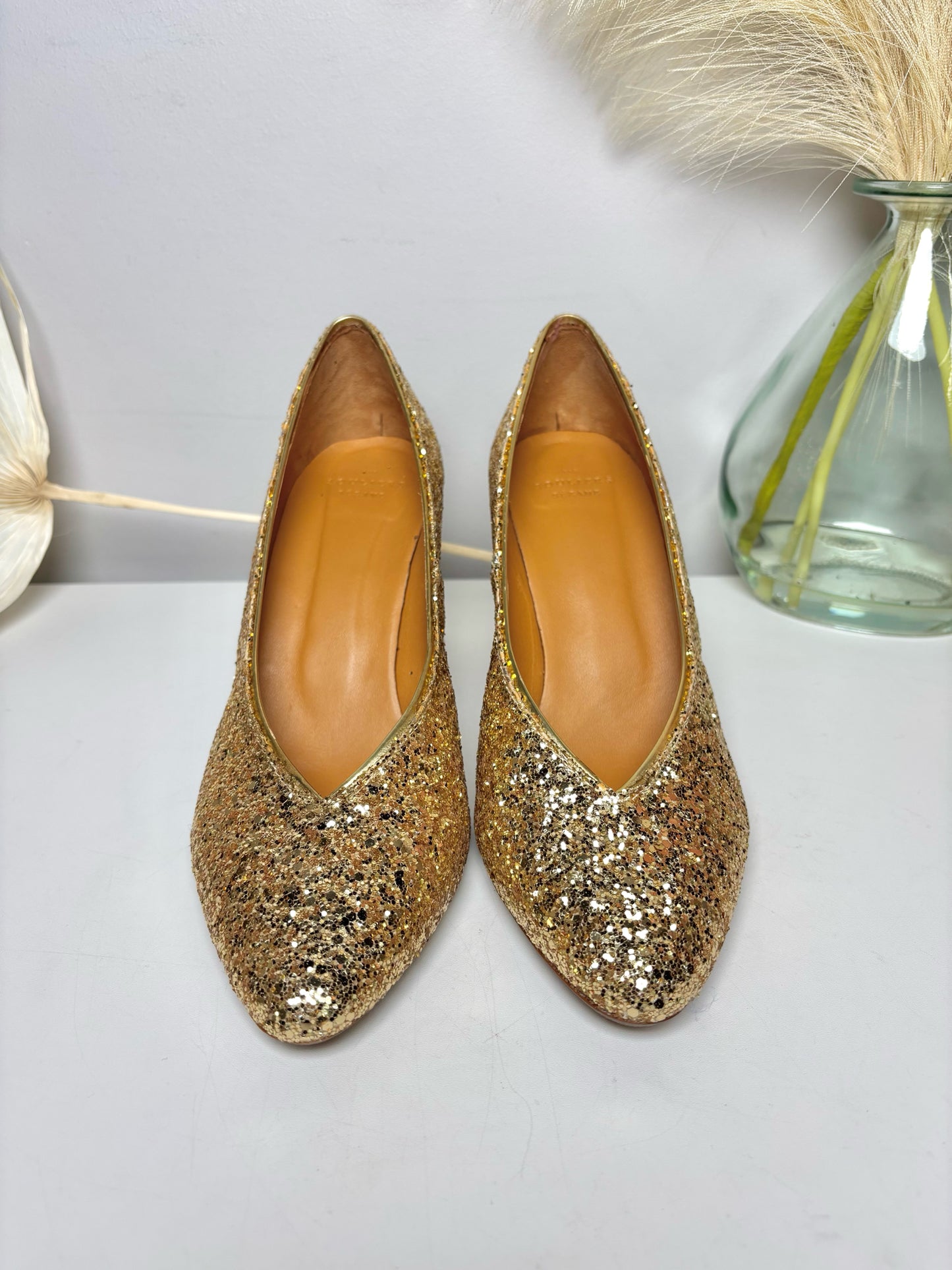 Sezane Gold Glitter Alice Heels